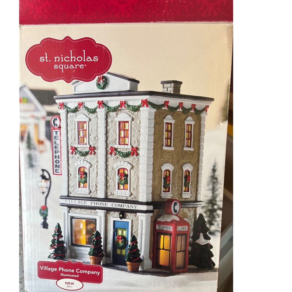 St Nicholas Square Village Phone Company Christmas Ceramic Village Lighted